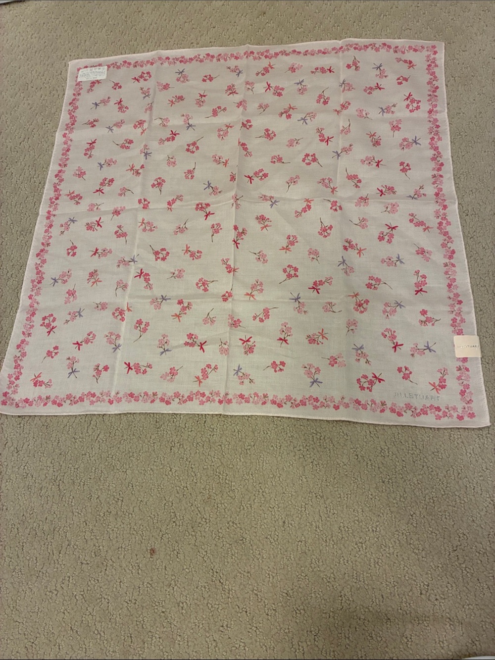 Jill Stuart Vintage Pink Cherry Blossom Glitter Cotton Handkerchief NWT Japan👝